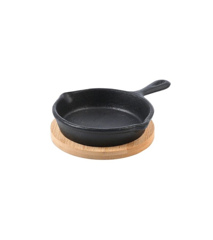 Τηγάνι Σερβιρισματός IRON Μαντεμένιο 10cm με βάση Bamboo Εργαλεία-Σκεύη μαγειρικής