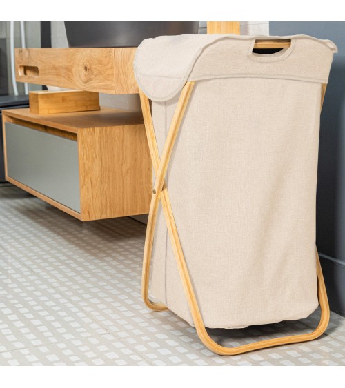 Καλάθι απλύτων Bamboo με θήκη πτυσσόμενο μπεζ Καλάθια Απλύτων Μπάνιου