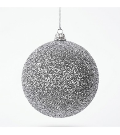 Χριστουγεννιάτικη μπάλα  ασημί με Glitter 8 εκ. Χριστουγεννιάτικα