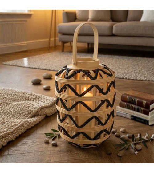 Διακοσμητικό Φανάρι Μπαμπού Bamboo 23x34 εκ. – Boho Στυλ με Zig-Zag Σχέδιο Κηροπήγια-Φανάρια