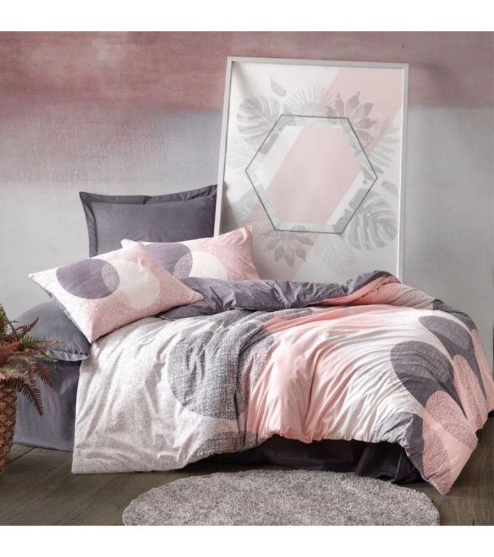 Σετ Παπλωματοθήκη Leron Cotton Box 4τμχ Διπλή(200x220) Γκρι Σετ Παπλωματοθήκες & Παπλώματα