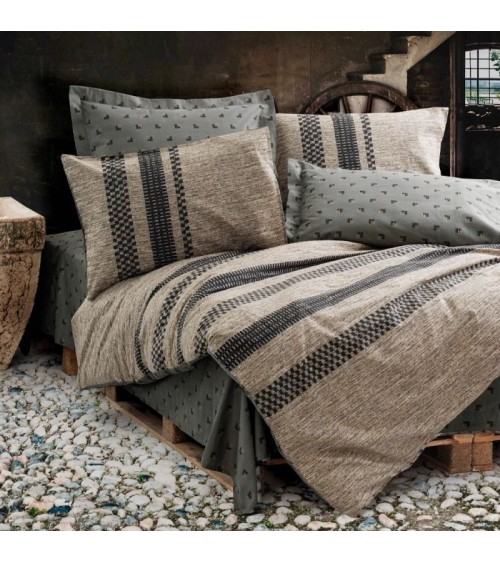 Σετ Παπλωματοθήκη Arlo Cotton Box 3τμχ Μονή(160x220) Καφέ-Γκρι Παπλώματα