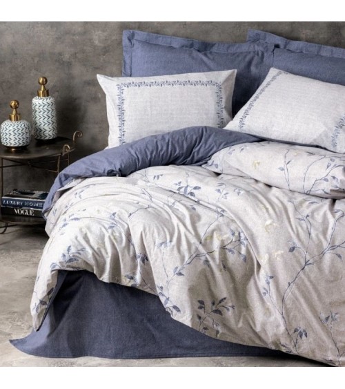 Σετ Παπλωματοθήκη Nitsa Cotton Box 3τμχ Μονή(160x220) Σκούρο Μπλε-Γκρι Σετ Παπλωματοθήκες & Παπλώματα