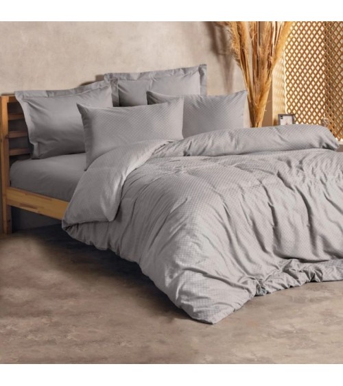 Σετ Παπλωματοθήκη Plaid Cotton Box 4τμχ Μονή(200x220) χρώμα Γκρι Σετ Παπλωματοθήκες & Παπλώματα