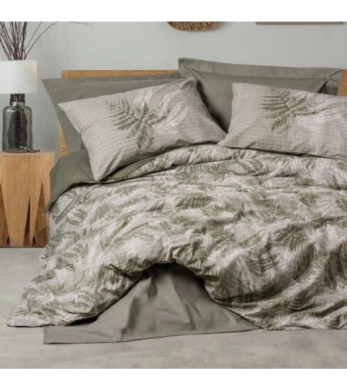 Σετ Παπλωματοθήκη Frond Cotton Box 4τμχ Διπλή(200x220) Χακί Σετ Παπλωματοθήκες & Παπλώματα