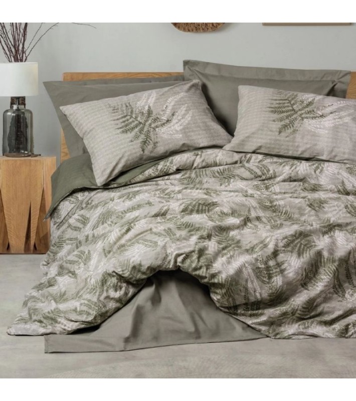 Σετ Παπλωματοθήκη Frond Cotton Box 4τμχ Διπλή(200x220) Χακί Σετ Παπλωματοθήκες & Παπλώματα