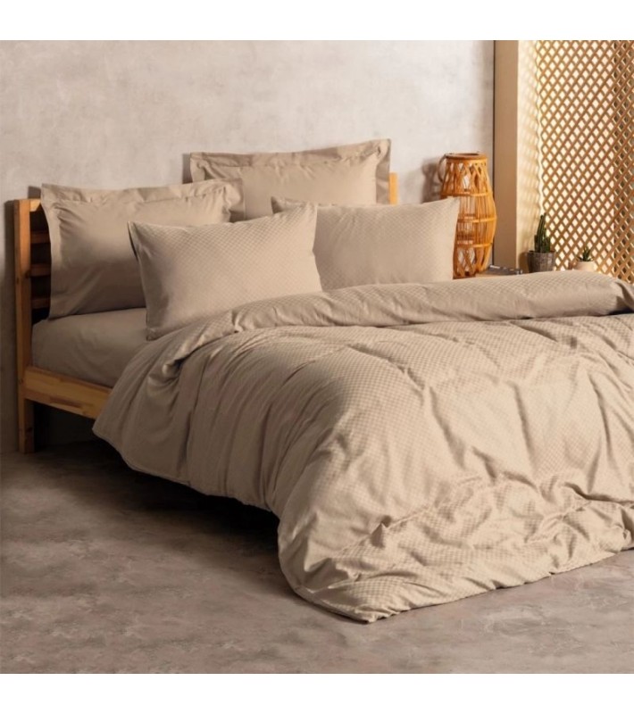 Σετ Παπλωματοθήκη Plaid Cotton Box 3τμχ Μονή(160x220) χρώμα mink Σετ Παπλωματοθήκες & Παπλώματα