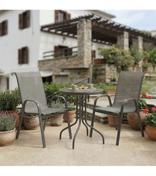 Tραπεζαρία Calan-Watson  Σετ3τεμ μέταλλο γκρι και γυαλί tempered Φ60x70εκ Κήπος & Βεράντα