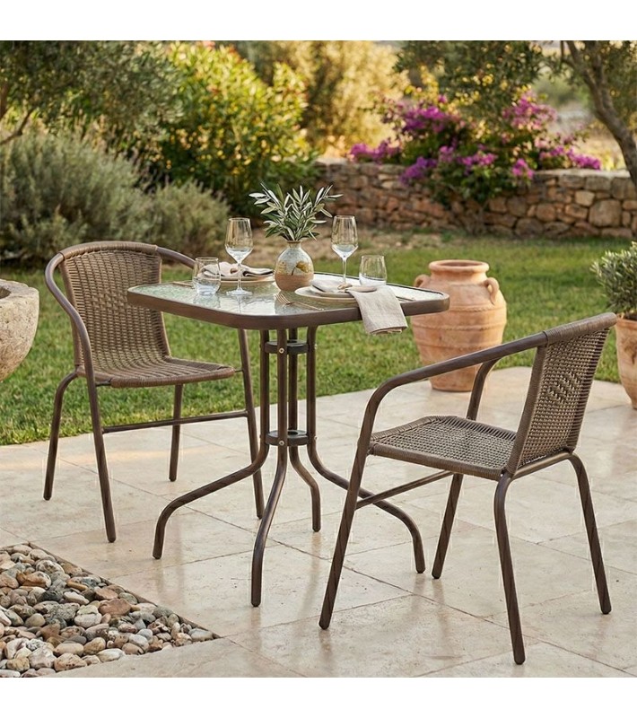 Tραπεζαρία Obbi-Watson  Σετ3τεμ καφέ μέταλλο-pe rattan 60x60x70εκ Κήπος & Βεράντα