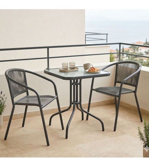 Τραπεζαρία Watson-Lindaria  3τεμ μέταλλο ανθρακί-γυαλί 70x70x70εκ Κήπος & Βεράντα