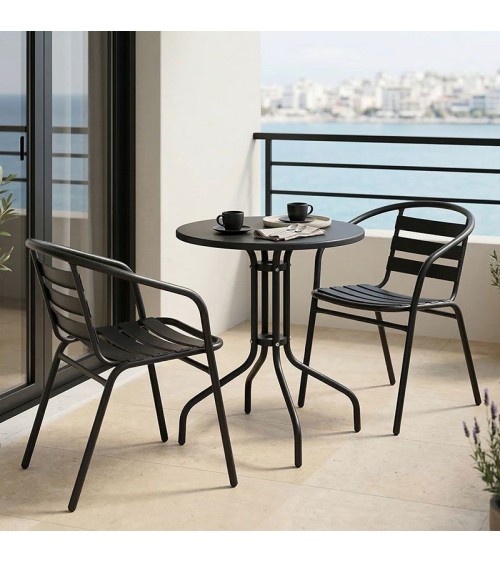 Τραπεζαρία Vergo-Tade  3τεμ μαύρο μέταλλο Φ60x70εκ Κήπος & Βεράντα
