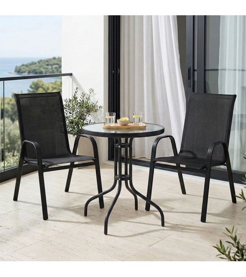 Τραπεζαρία Calan-Watson Σετ3τεμ  μέταλλο μαύρο-textilene μαύρο Φ60x70εκ Κήπος & Βεράντα
