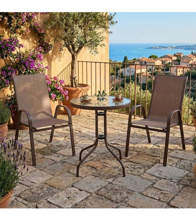 Τραπεζαρία Watson-Calan Σετ3τεμ  μέταλλο-textilene καφέ Φ60x70εκ Κήπος & Βεράντα