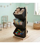 Ξύλινο Έπιπλο Οργάνωσης 3 Θέσεων με Υφασμάτινα Καλάθια Μαύρο 115 εκ.