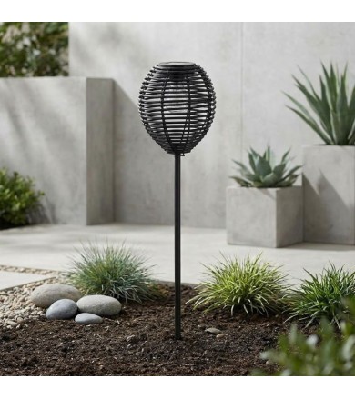 Ηλιακό Φωτιστικό Κήπου Καρφωτό Εξωτερικού Χώρου Πλεκτό Μαύρο 76εκ.