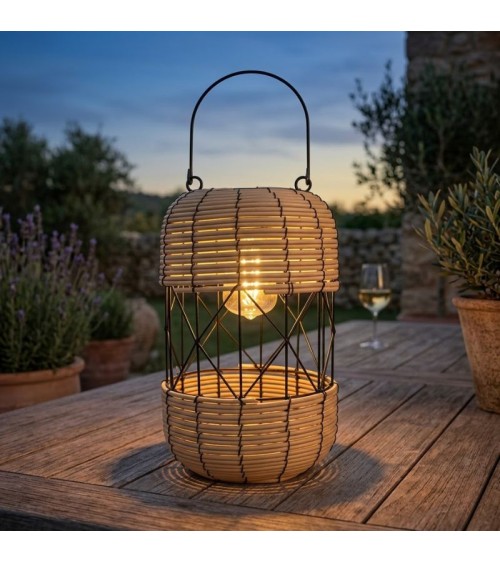 Ηλιακό Φανάρι - Φωτιστικό Δαπέδου Εξωτερικού Χώρου Φυσικό Ξύλο 34εκ.