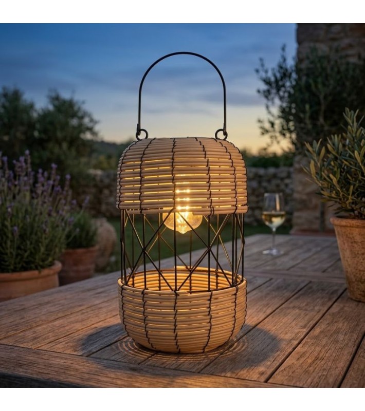 Ηλιακό Φανάρι - Φωτιστικό Δαπέδου Εξωτερικού Χώρου Φυσικό Ξύλο 34εκ.