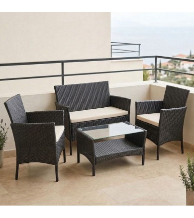 Σετ Σαλόνι Κήπου 4 Τεμαχίων Γκρι Rattan με Μαξιλάρια Σαλόνια Κήπου & Βεράντας 