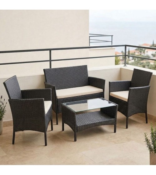 Σετ Σαλόνι Κήπου 4 Τεμαχίων Γκρι Rattan με Μαξιλάρια Σαλόνια Κήπου & Βεράντας 