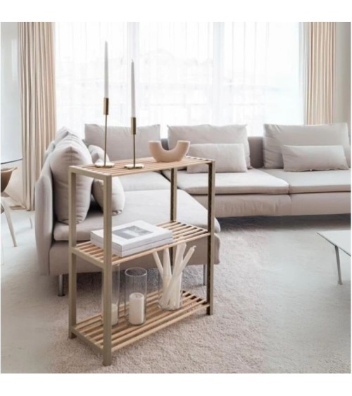 Ραφιέρα δαπέδου - Τραπεζάκι βοηθητικό ξύλινο - πλαστικό χρώμα φυσικό - μπεζ 65x29x78εκ. Ραφιέρες-Βιβλιοθήκες