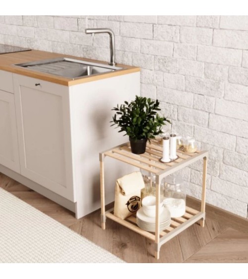 Τραπεζάκι βοηθητικό & κομοδίνο μπεζ 41x33x45εκ. Ραφιέρα δαπέδου ξύλινη - πλαστική χρώμα φυσικό - μπεζ 41x33x113εκ. Ραφιέρες-Βιβλιοθήκες