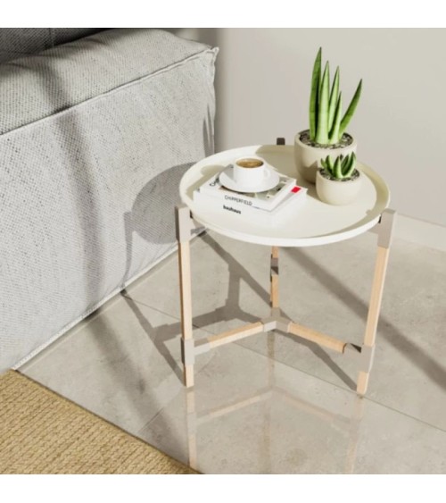 Τραπεζάκι βοηθητικό ξύλινο πλαστικό χρώμα μπεζ Φ46x53εκ. Τραπεζάκια σαλονιού