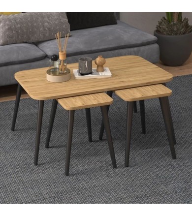 Τραπεζάκι σαλονιού σετ 3 τμχ Oliva χρώμα oak 90x55x46εκ. Τραπεζάκια σαλονιού