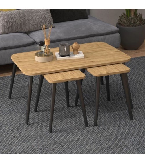 Τραπεζάκι σαλονιού σετ 3 τμχ Oliva χρώμα oak 90x55x46εκ. Τραπεζάκια σαλονιού