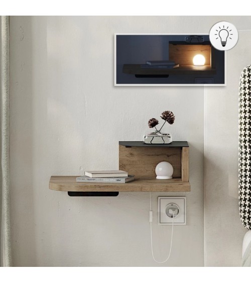 Κομοδίνο επιτοίχιο Luno  με LED sepet oak 40x30x16,2εκ. Κομοδίνα & Βοηθητικά Τραπεζάκια