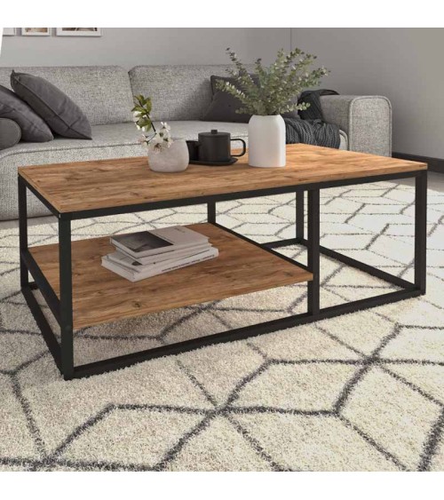 Τραπεζάκι σαλονιού Kane Megapap μεταλλικό - μελαμίνης χρώμα pine oak 106x50x42εκ. Τραπεζάκια σαλονιού