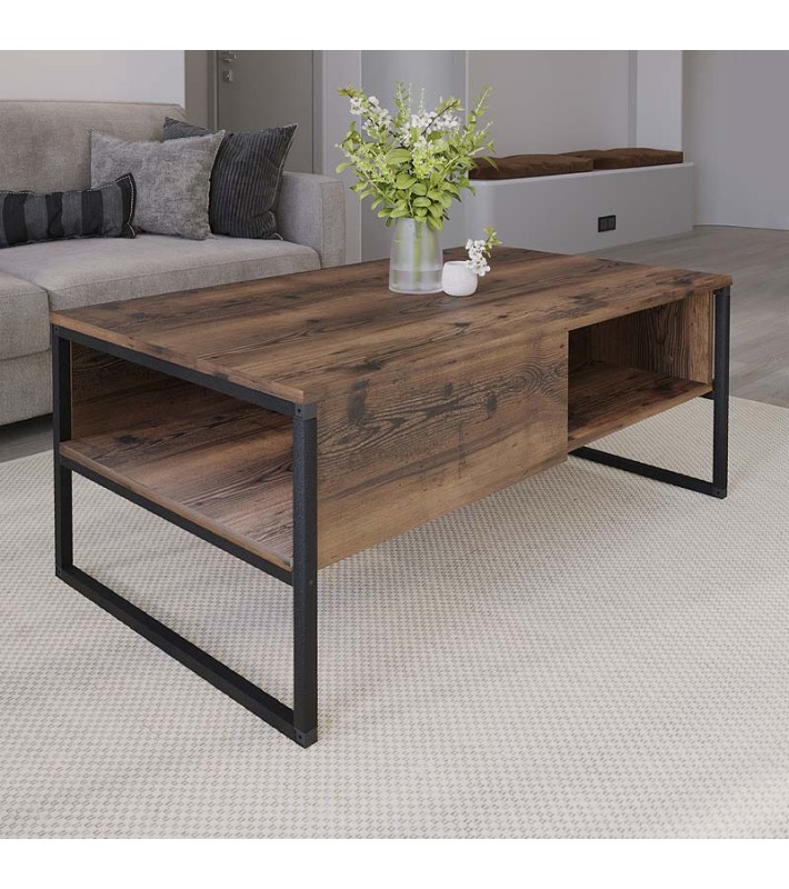 Τραπεζάκι σαλονιού Lawrence Megapap από μελαμίνη χρώμα καπνιστή καρυδιά 105x60x46εκ. Τραπεζάκια σαλονιού