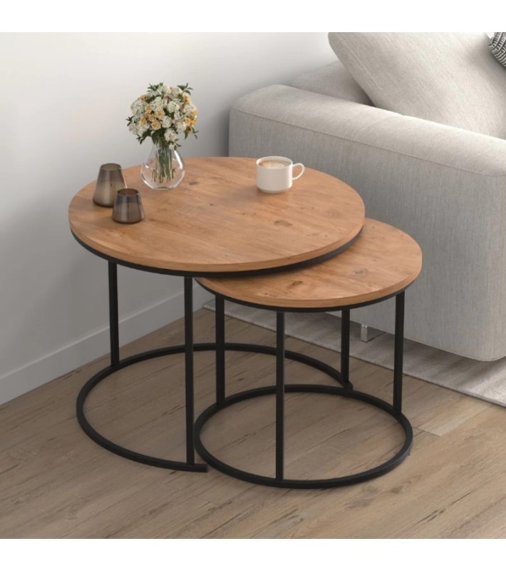Τραπεζάκι σαλονιού σετ 2 τμχ Hilal pine oak 66x49,5εκ. Τραπεζάκια σαλονιού