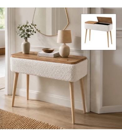 Κονσόλα Luno  ύφασμα teddy χρώμα λευκό - pine oak 90x30x90εκ. Μπουφέδες-Κονσόλες