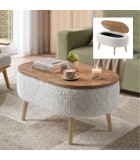 Τραπεζάκι σαλονιού Luno  ύφασμα teddy χρώμα λευκό - pine oak 90x60x45εκ. Τραπεζάκια σαλονιού