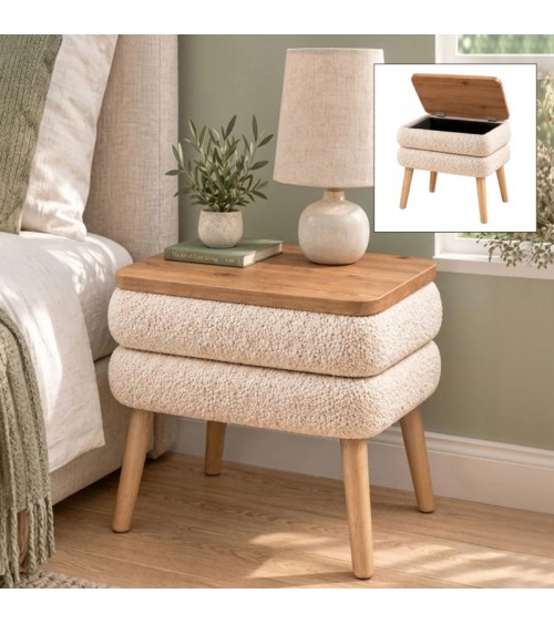Κομοδίνο Nivo  ύφασμα teddy χρώμα λευκό - pine oak 50x45x45εκ. Κομοδίνα & Βοηθητικά Τραπεζάκια