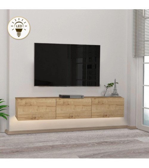 Έπιπλο τηλεόρασης επιτοίχιο Damla με LED  sapphire oak 180x29,5x29,5εκ. Έπιπλα τηλεόρασης