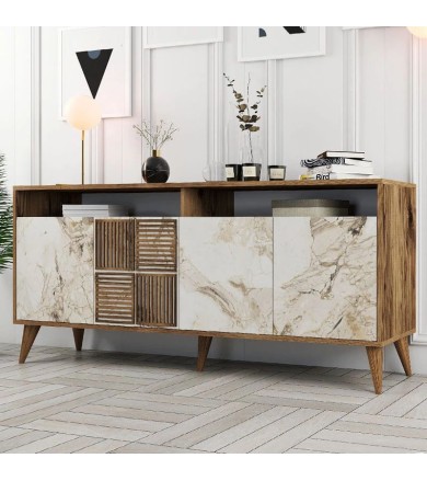 Μπουφές Milan χρώμα καρυδί - λευκό εφέ μαρμάρου 180x35x78,6εκ. Νέες Παραλαβές