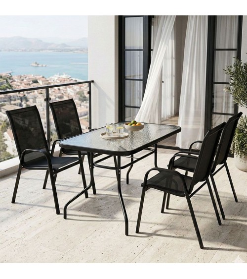Σετ Τραπεζαρίας Κήπου Breeze 5 Τεμαχίων Μαύρο 140χ80cmΚήπος & Βεράντα