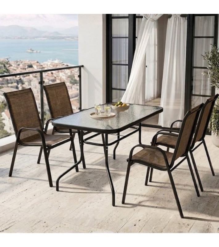 Σετ Τραπεζαρίας Κήπου Breeze 5 Τεμαχίων Σκούρο Καφέ 140χ80cm Τραπεζαρίες Εξωτερικού Χώρου