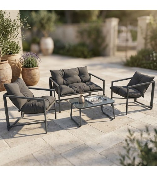 Σετ Σαλόνι Κήπου 4τμχ με Μαξιλάρια Γκρι Σαλόνια κήπου
