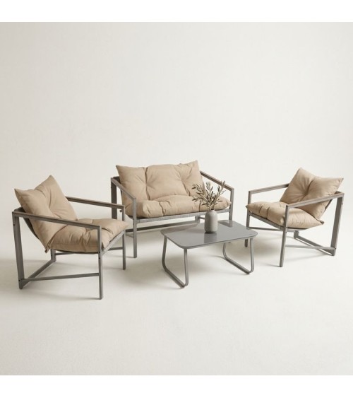 Σετ Σαλόνι Κήπου 4τμχ με Μαξιλάρια Μπεζ Σαλόνια κήπου