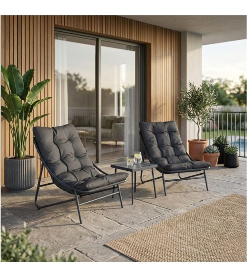 Σετ Βεράντας Relax 3τμχ με Τραπεζάκι & Μαξιλάρια - Σκούρο Γκρι Σαλόνια κήπου